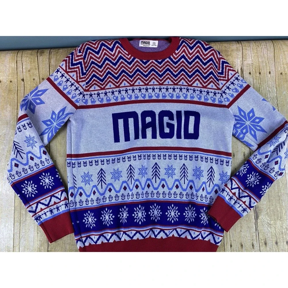 Magid Safety Ugly Christmas Sweater Unisex Size Large Holiday‎ Sweater Red Blue